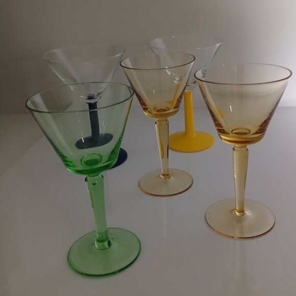 Vintage Multicoloured Liquor Cocktail Glasses  Glass Set of 5 - Picture 1 of 9
